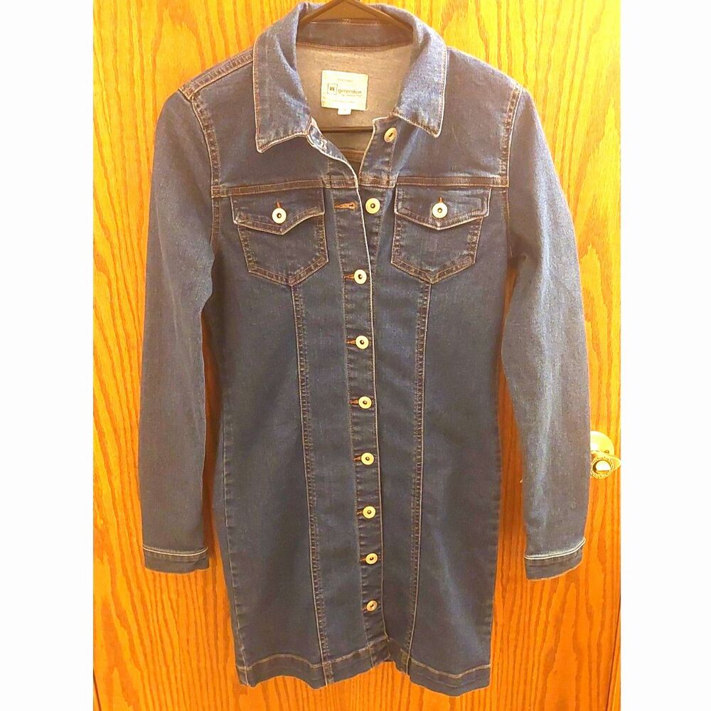 Celebrity Pink REgeneration Dark Wash Stretch Denim Snap Shirt Dress Size Small